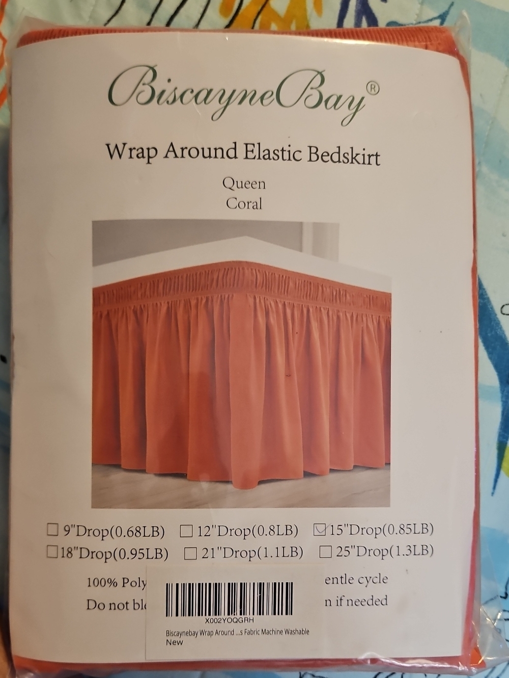New! Biscayne Bay Coral Wrap-Around Elastic Bedskirt - Queen